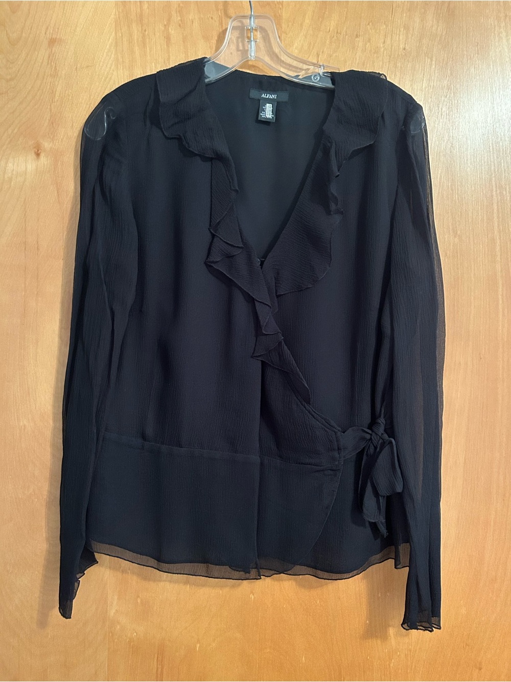 Alfani Black Ruffle Wrap Blouse